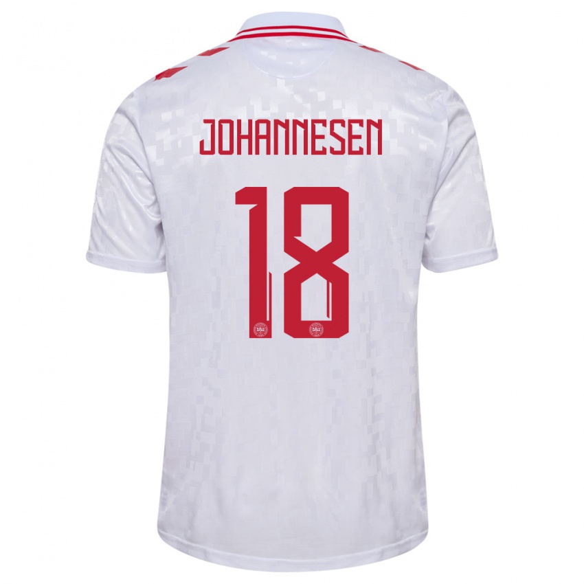 Kinder Dänemark Sofus Johannesen #18 Weiß Auswärtstrikot Trikot 24-26 T-Shirt Schweiz
