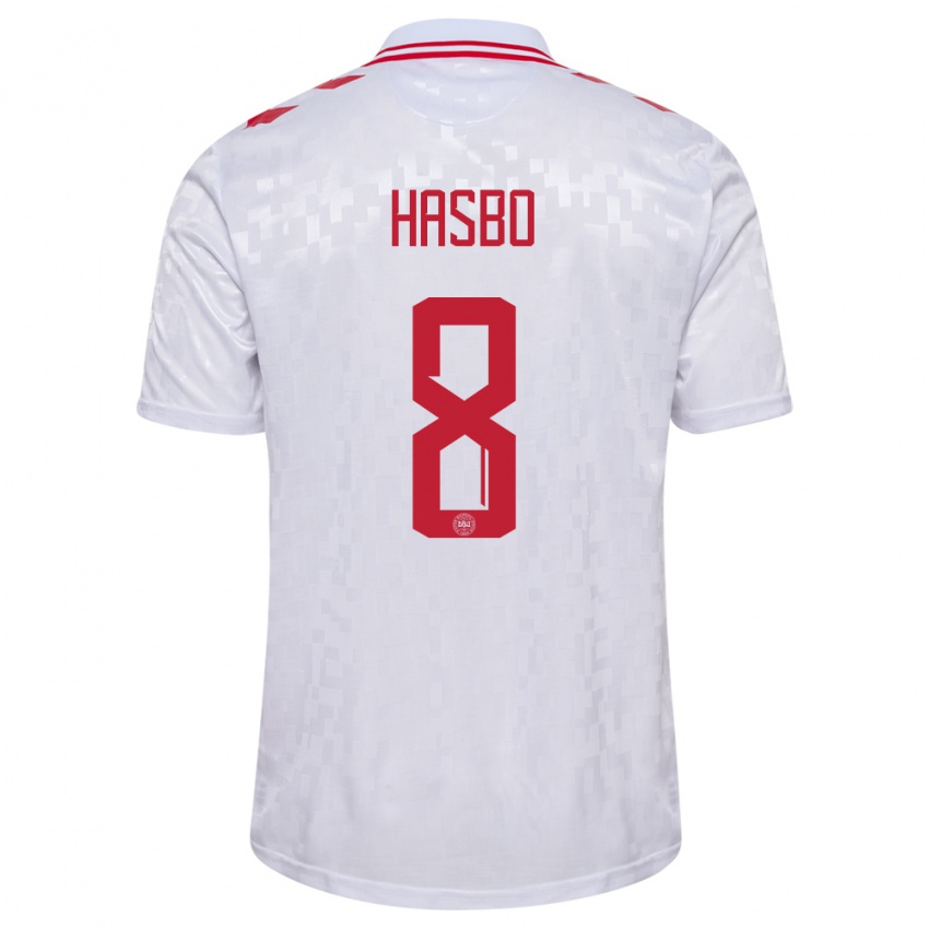 Kinder Dänemark Josefine Hasbo #8 Weiß Auswärtstrikot Trikot 24-26 T-Shirt Schweiz