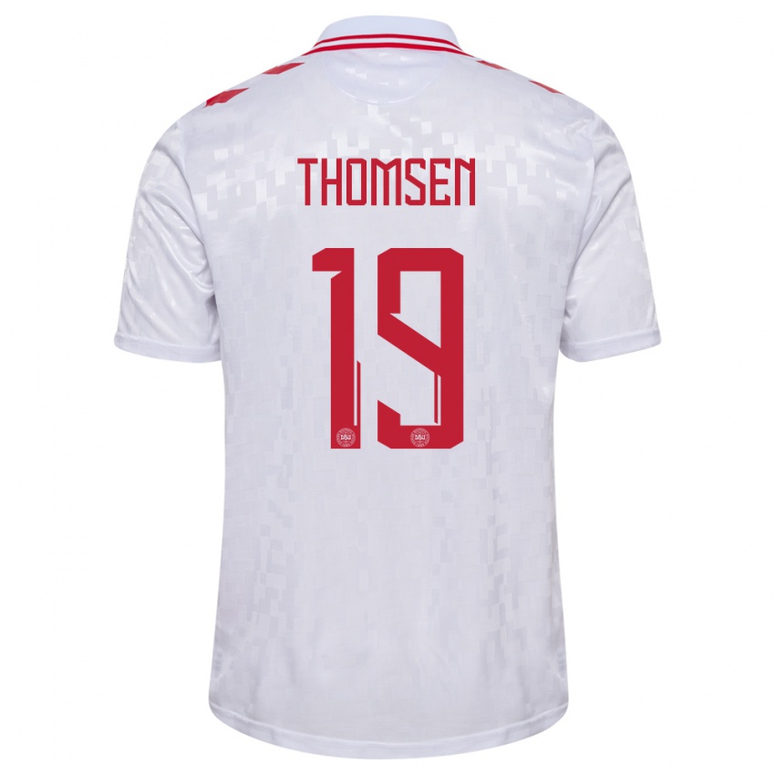 Kinder Dänemark Janni Thomsen #19 Weiß Auswärtstrikot Trikot 24-26 T-Shirt Schweiz