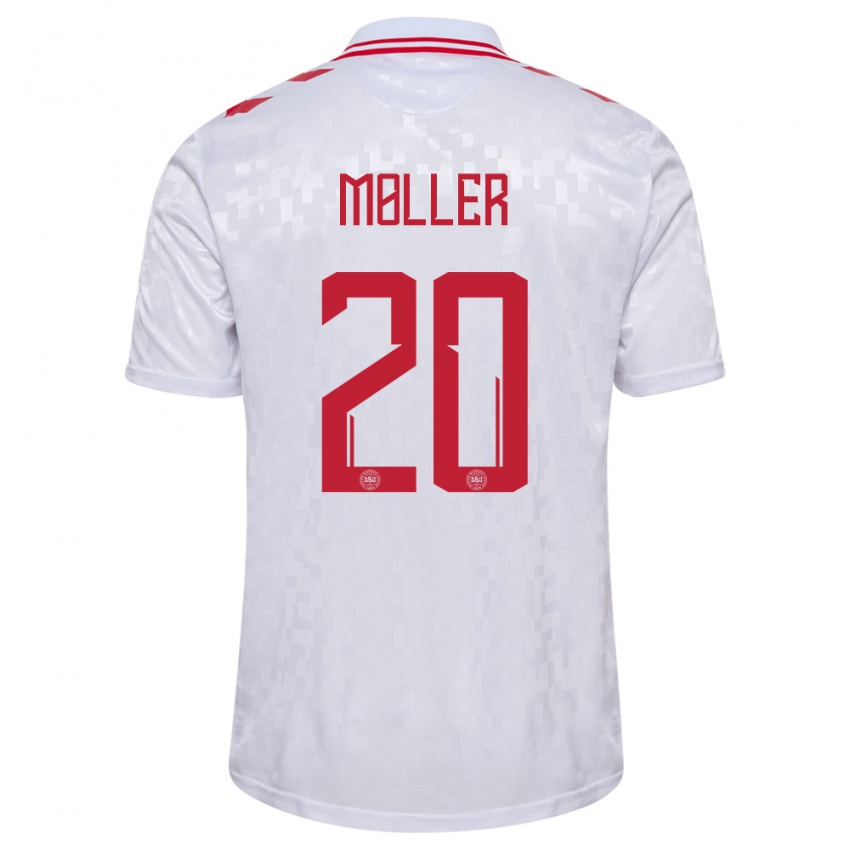 Enfant Maillot Danemark Caroline Moller #20 Blanc Tenues Extérieur 24-26 T-Shirt Suisse