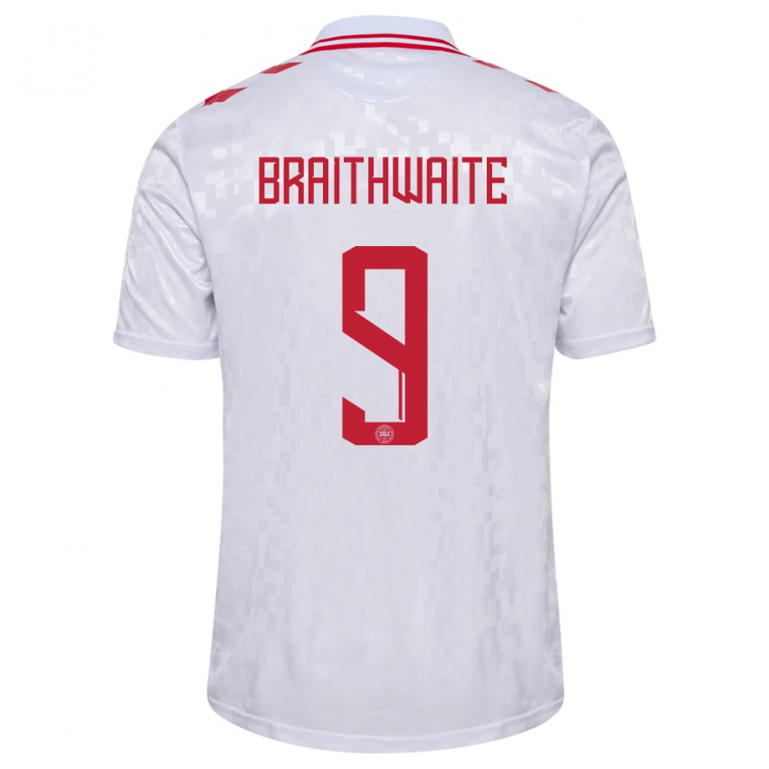 Kinder Dänemark Martin Braithwaite #9 Weiß Auswärtstrikot Trikot 24-26 T-Shirt Schweiz