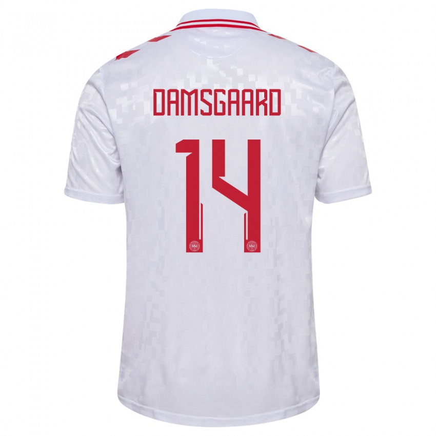Kinder Dänemark Mikkel Damsgaard #14 Weiß Auswärtstrikot Trikot 24-26 T-Shirt Schweiz