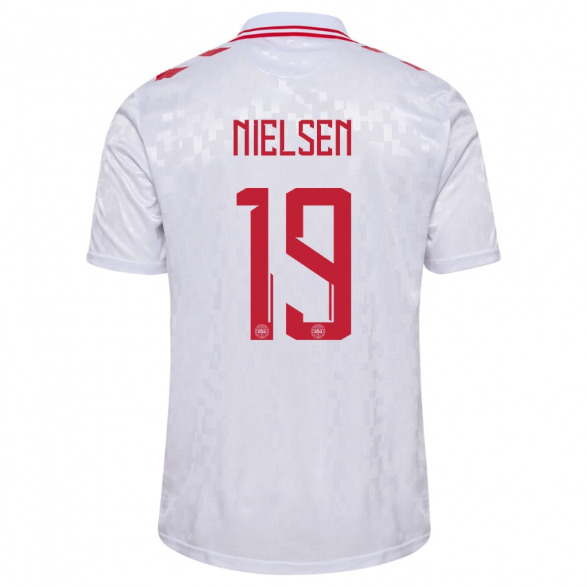 Kinder Dänemark Casper Nielsen #19 Weiß Auswärtstrikot Trikot 24-26 T-Shirt Schweiz