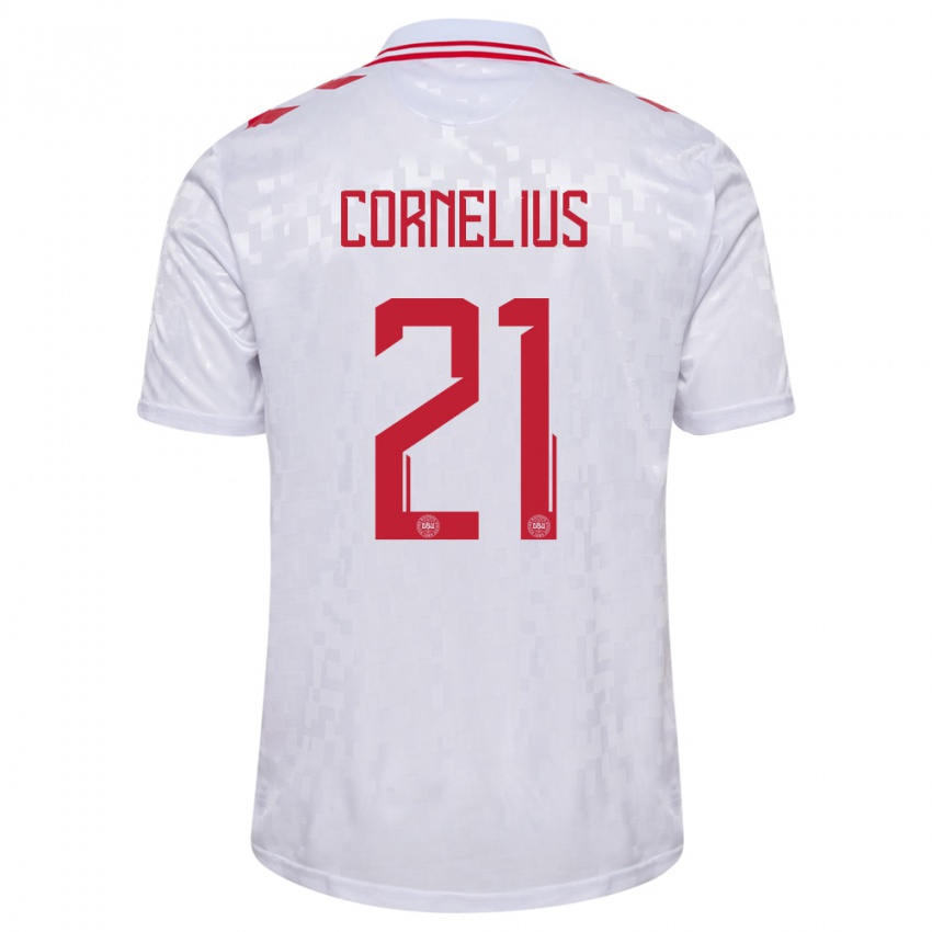 Kinder Dänemark Andreas Cornelius #21 Weiß Auswärtstrikot Trikot 24-26 T-Shirt Schweiz