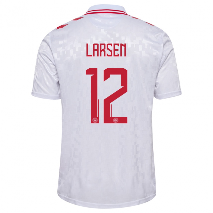 Kinder Dänemark Stine Larsen #12 Weiß Auswärtstrikot Trikot 24-26 T-Shirt Schweiz