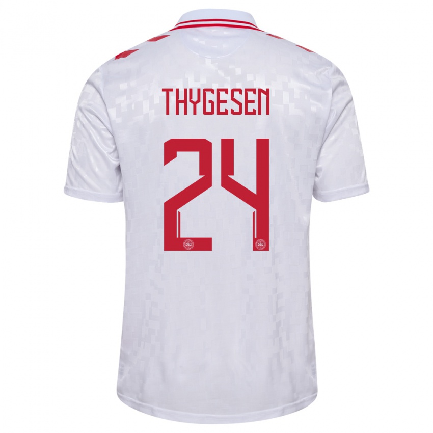 Kinder Dänemark Sarah Thygesen #24 Weiß Auswärtstrikot Trikot 24-26 T-Shirt Schweiz