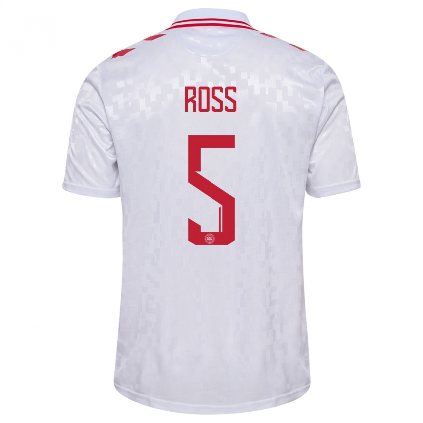 Kinder Dänemark Mathias Ross #5 Weiß Auswärtstrikot Trikot 24-26 T-Shirt Schweiz