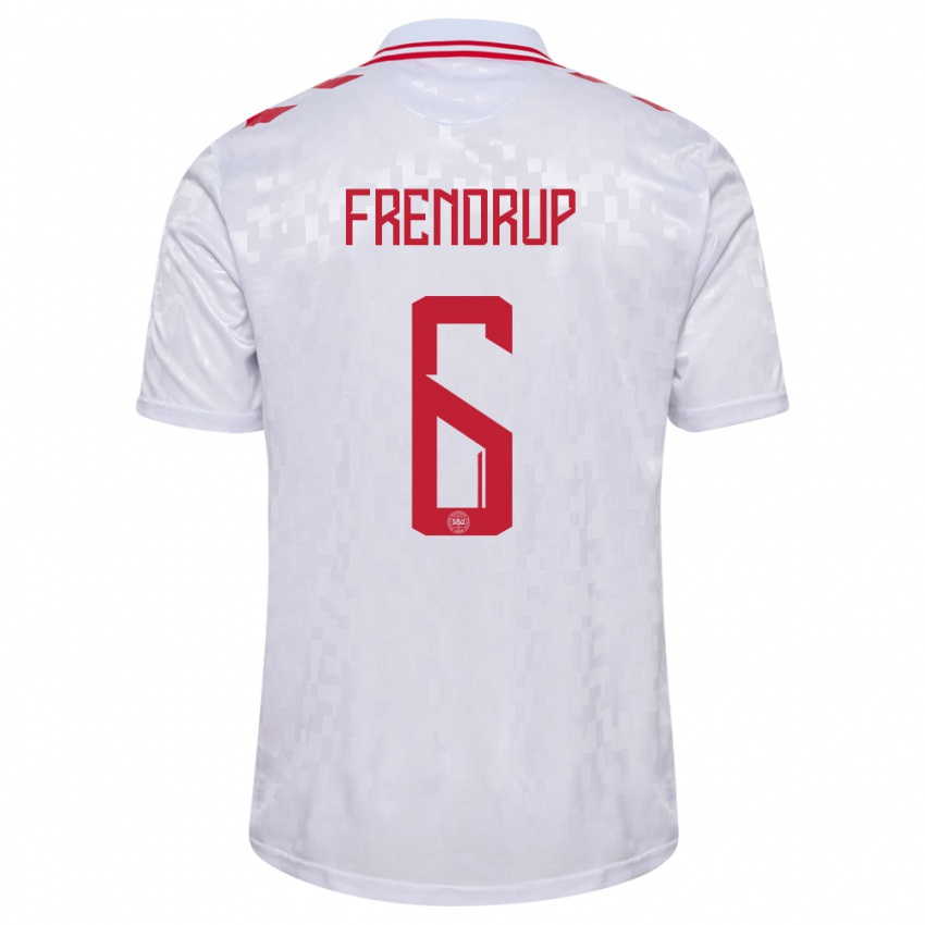 Kinder Dänemark Morten Frendrup #6 Weiß Auswärtstrikot Trikot 24-26 T-Shirt Schweiz