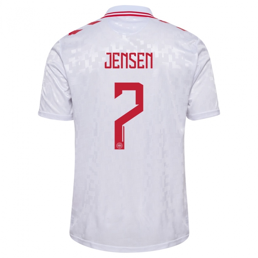 Kinder Dänemark Victor Jensen #7 Weiß Auswärtstrikot Trikot 24-26 T-Shirt Schweiz
