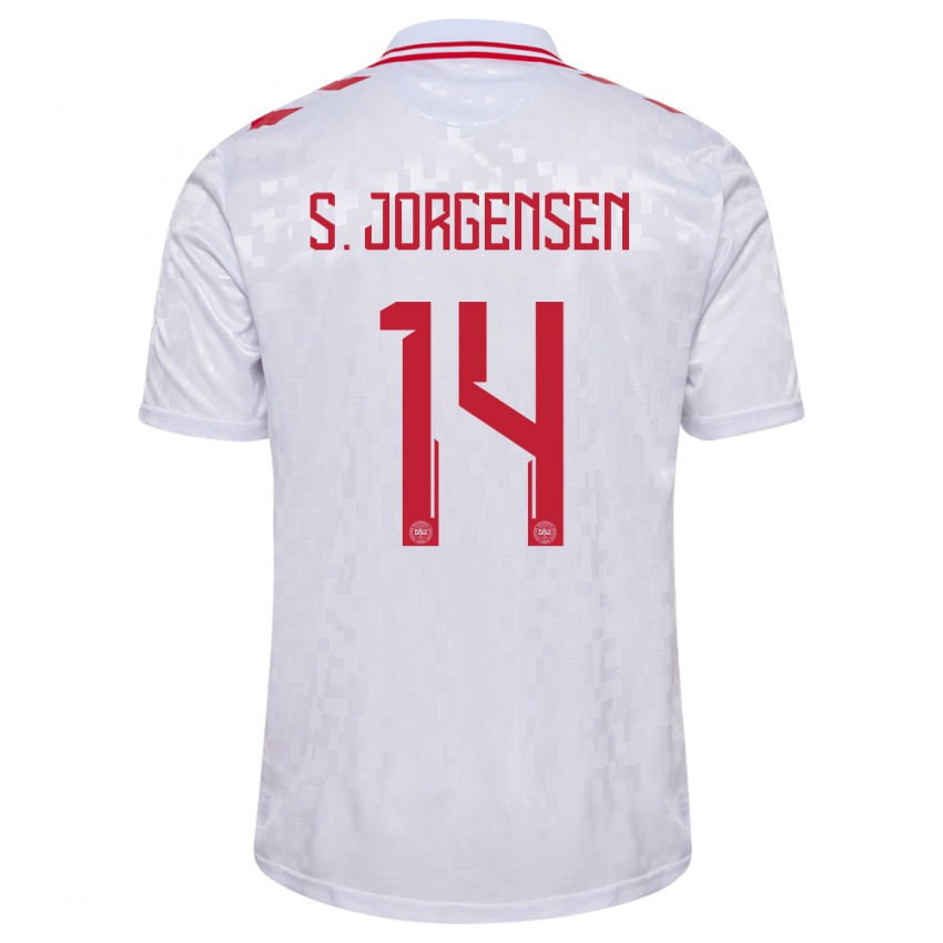 Enfant Maillot Danemark Sebastian Jorgensen #14 Blanc Tenues Extérieur 24-26 T-Shirt Suisse