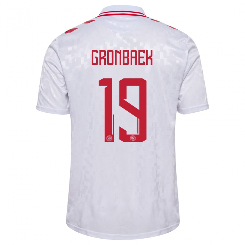 Kinder Dänemark Albert Gronbaek #19 Weiß Auswärtstrikot Trikot 24-26 T-Shirt Schweiz