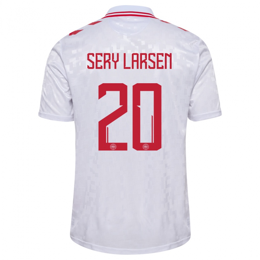 Kinder Dänemark Japhet Sery Larsen #20 Weiß Auswärtstrikot Trikot 24-26 T-Shirt Schweiz