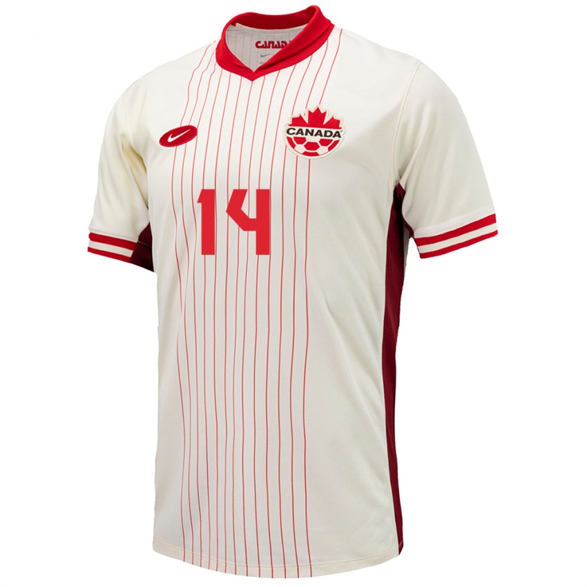 Enfant Maillot Canada Tyler Londono #14 Blanc Tenues Extérieur 24-26 T-Shirt Suisse
