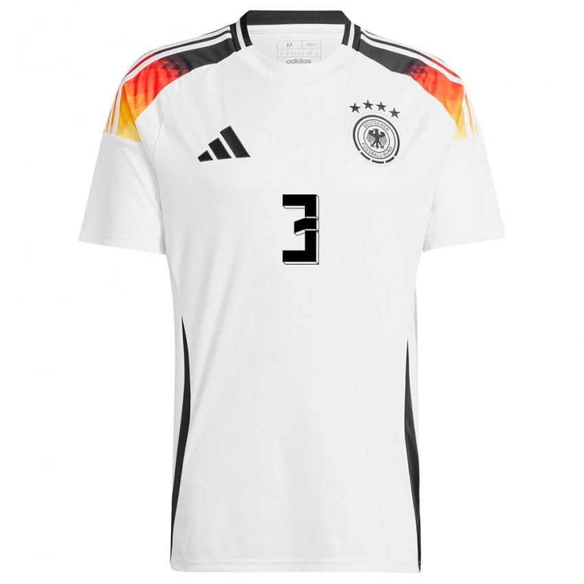 Homme Maillot Allemagne David Raum #3 Blanc Tenues Domicile 24-26 T-Shirt Suisse