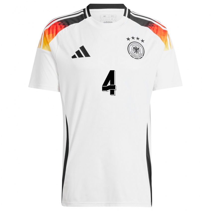 Homme Maillot Allemagne Jonathan Tah #4 Blanc Tenues Domicile 24-26 T-Shirt Suisse