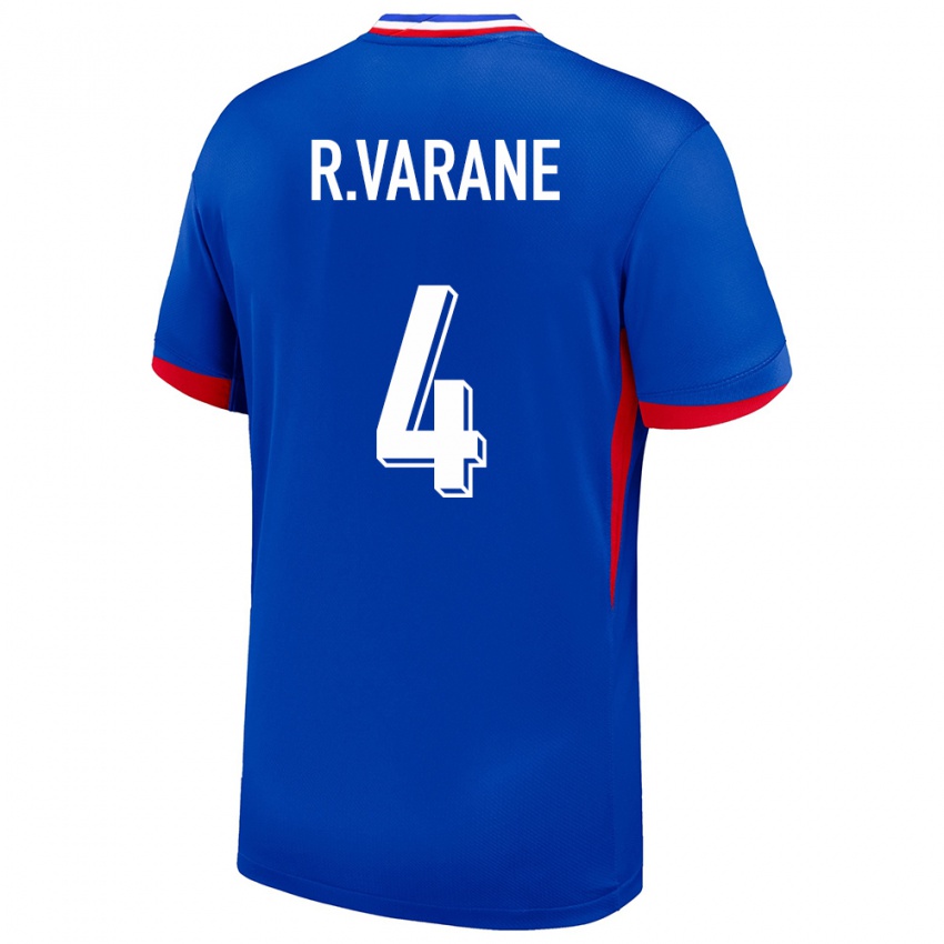 Homme Maillot France Raphael Varane #4 Bleu Tenues Domicile 24-26 T-Shirt Suisse