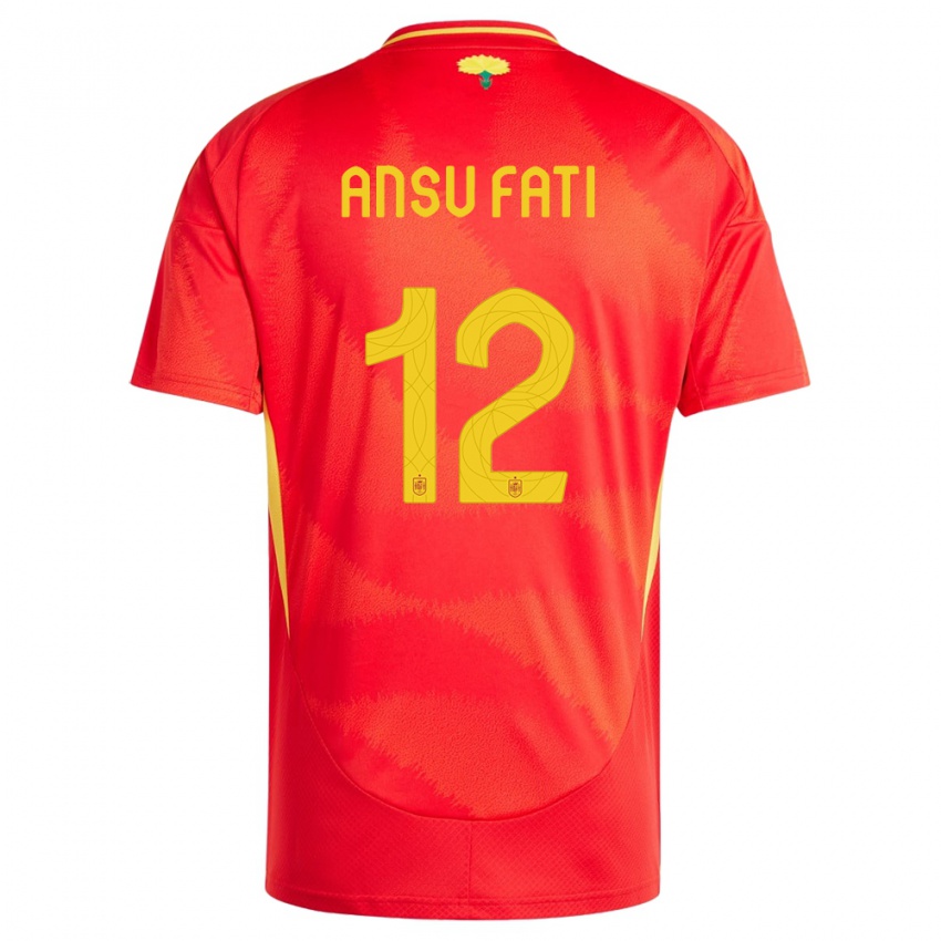 Homme Maillot Espagne Ansu Fati #12 Rouge Tenues Domicile 24-26 T-Shirt Suisse