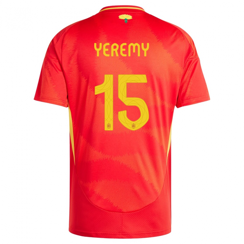Homme Maillot Espagne Yeremy Pino #15 Rouge Tenues Domicile 24-26 T-Shirt Suisse