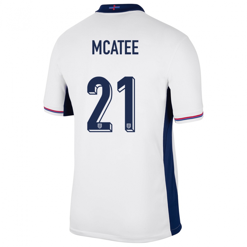 Homme Maillot Angleterre James Mcatee #21 Blanc Tenues Domicile 24-26 T-Shirt Suisse