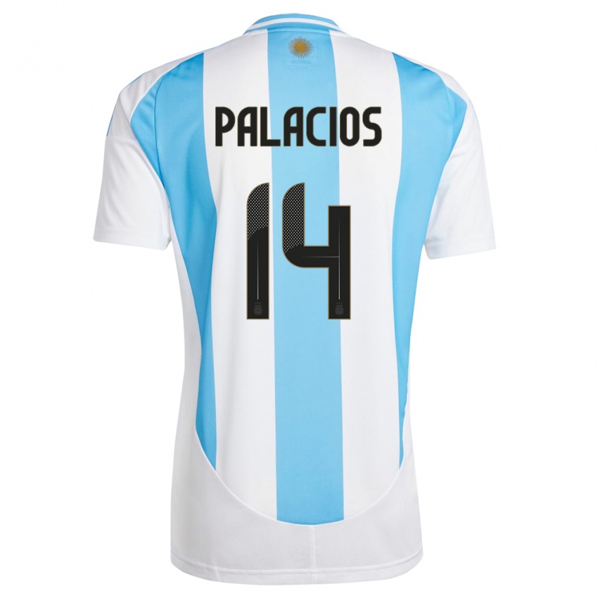Herren Argentinien Exequiel Palacios #14 Weiß Blau Heimtrikot Trikot 24-26 T-Shirt Schweiz