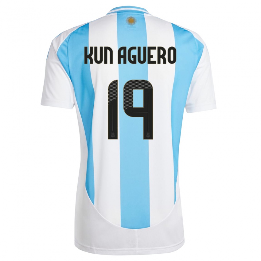 Herren Argentinien Sergio Aguero #19 Weiß Blau Heimtrikot Trikot 24-26 T-Shirt Schweiz