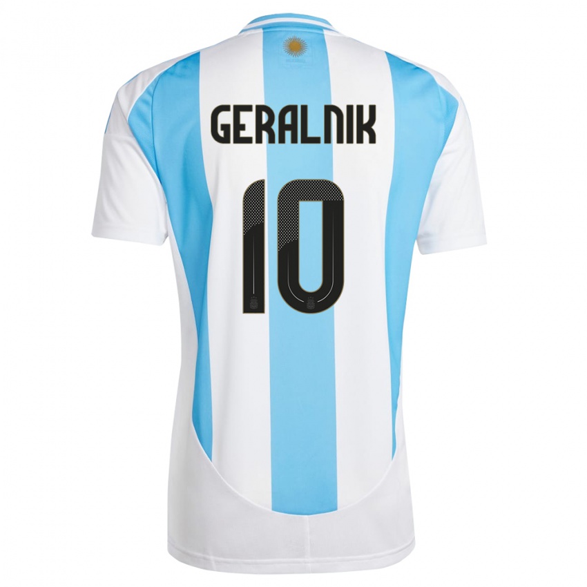 Herren Argentinien Tiago Geralnik #10 Weiß Blau Heimtrikot Trikot 24-26 T-Shirt Schweiz