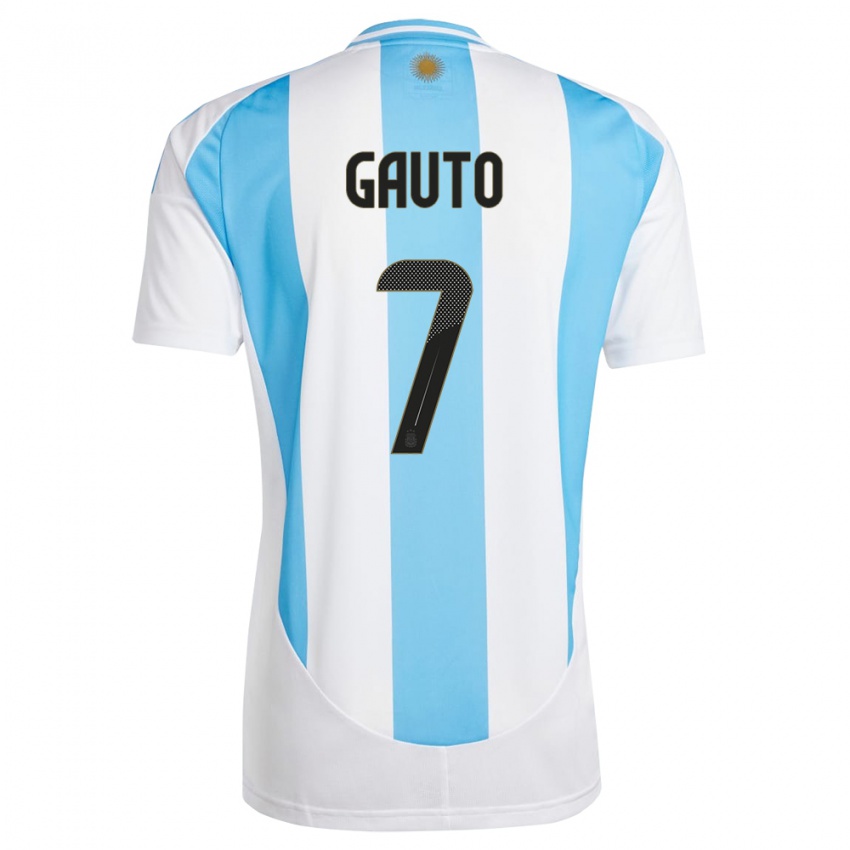 Herren Argentinien Juan Gauto #7 Weiß Blau Heimtrikot Trikot 24-26 T-Shirt Schweiz