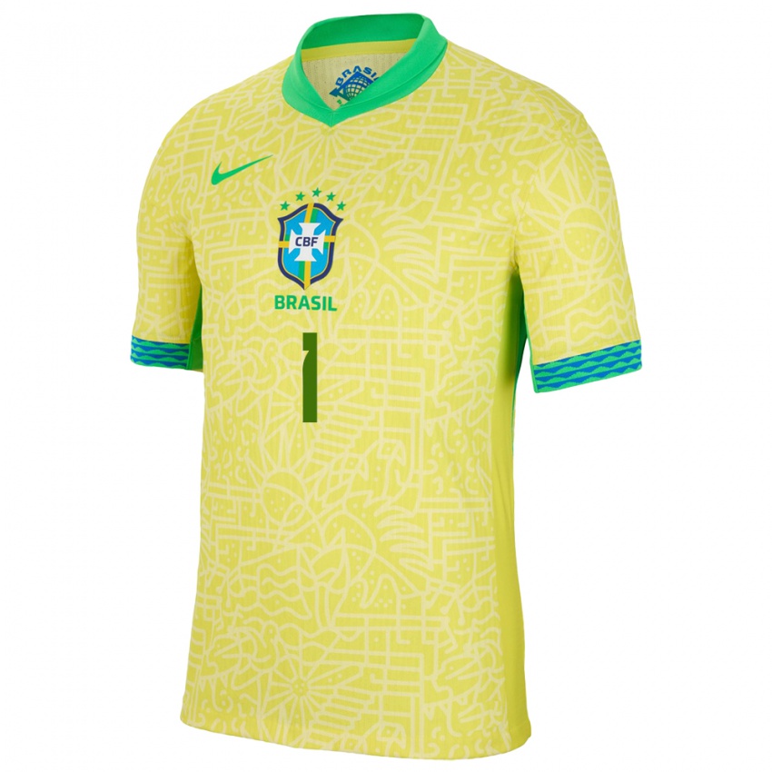 Homme Maillot Brésil Luciana #1 Jaune Tenues Domicile 24-26 T-Shirt Suisse