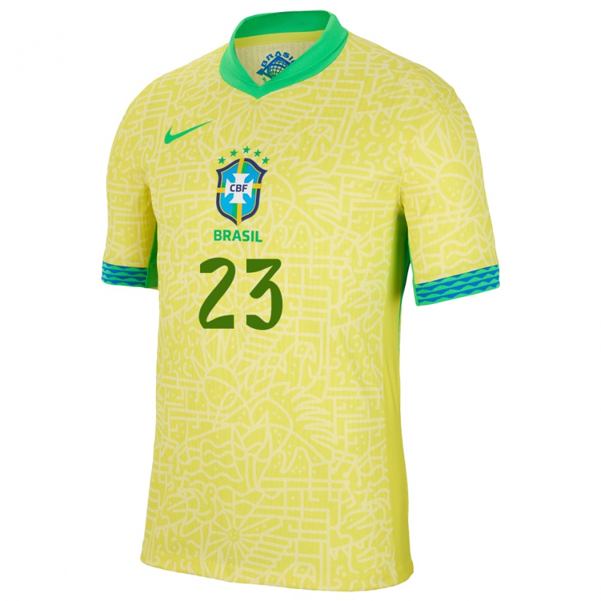 Homme Maillot Brésil Gabi Nunes #23 Jaune Tenues Domicile 24-26 T-Shirt Suisse