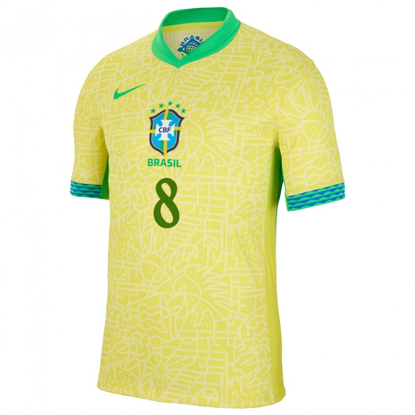 Homme Maillot Brésil Ana Victoria #8 Jaune Tenues Domicile 24-26 T-Shirt Suisse