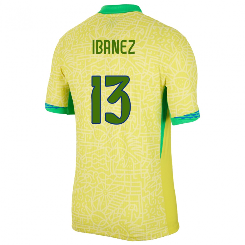 Herren Brasilien Roger Ibanez #13 Gelb Heimtrikot Trikot 24-26 T-Shirt Schweiz