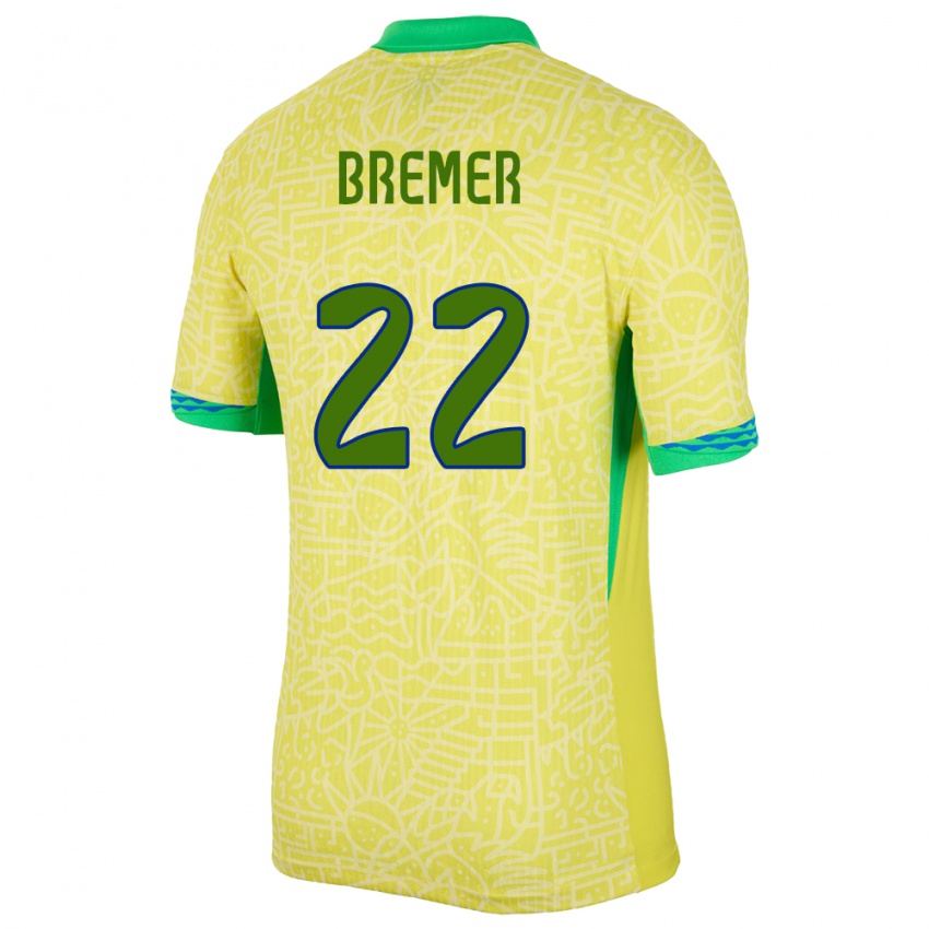 Herren Brasilien Bremer #22 Gelb Heimtrikot Trikot 24-26 T-Shirt Schweiz