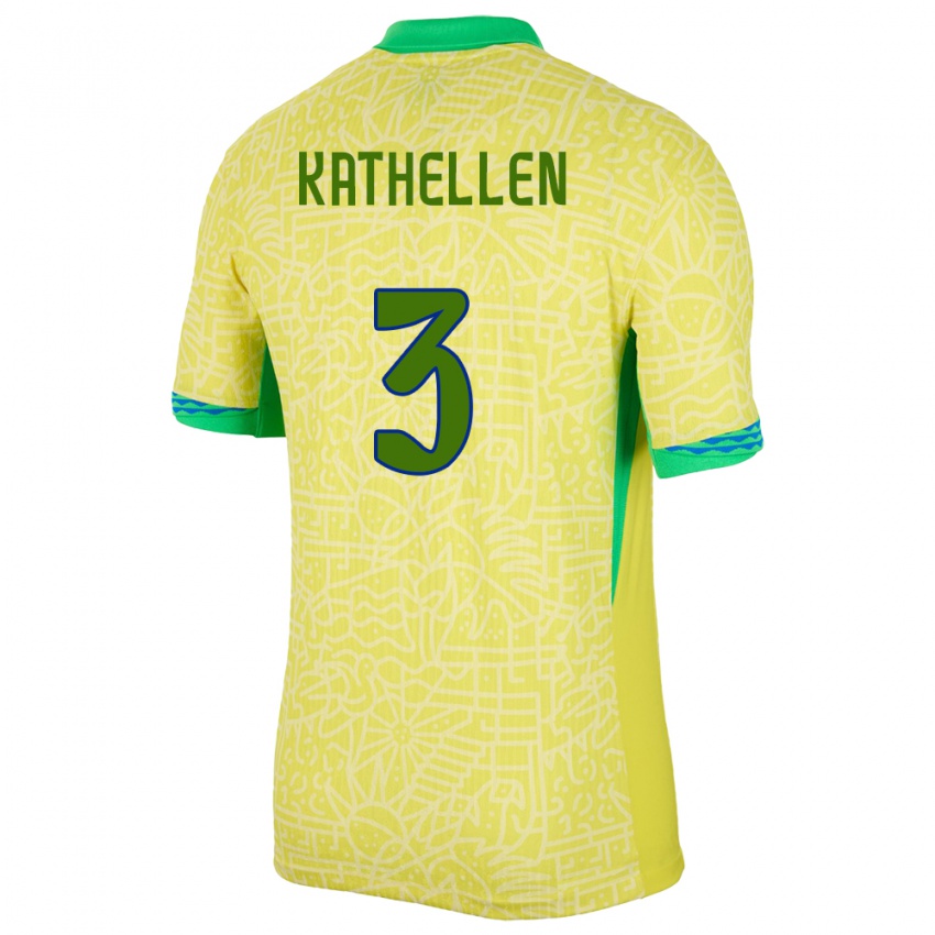 Herren Brasilien Kathellen #3 Gelb Heimtrikot Trikot 24-26 T-Shirt Schweiz