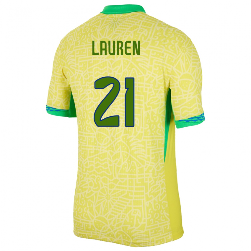 Homme Maillot Brésil Lauren Costa #21 Jaune Tenues Domicile 24-26 T-Shirt Suisse