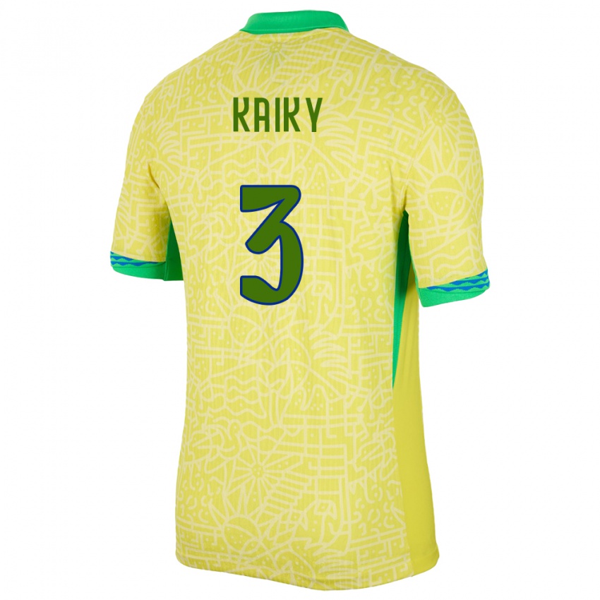 Herren Brasilien Kaiky #3 Gelb Heimtrikot Trikot 24-26 T-Shirt Schweiz