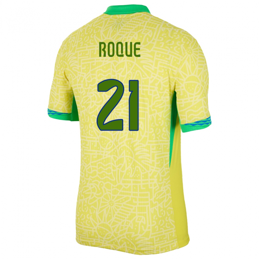 Homme Maillot Brésil Vitor Roque #21 Jaune Tenues Domicile 24-26 T-Shirt Suisse