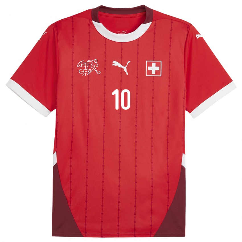 Homme Maillot Suisse Granit Xhaka #10 Rouge Tenues Domicile 24-26 T-Shirt Suisse