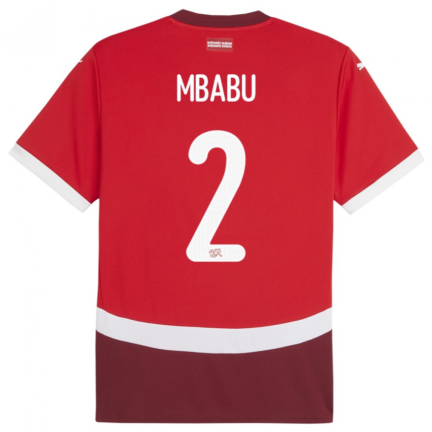 Herren Schweiz Kevin Mbabu #2 Rot Heimtrikot Trikot 24-26 T-Shirt Schweiz
