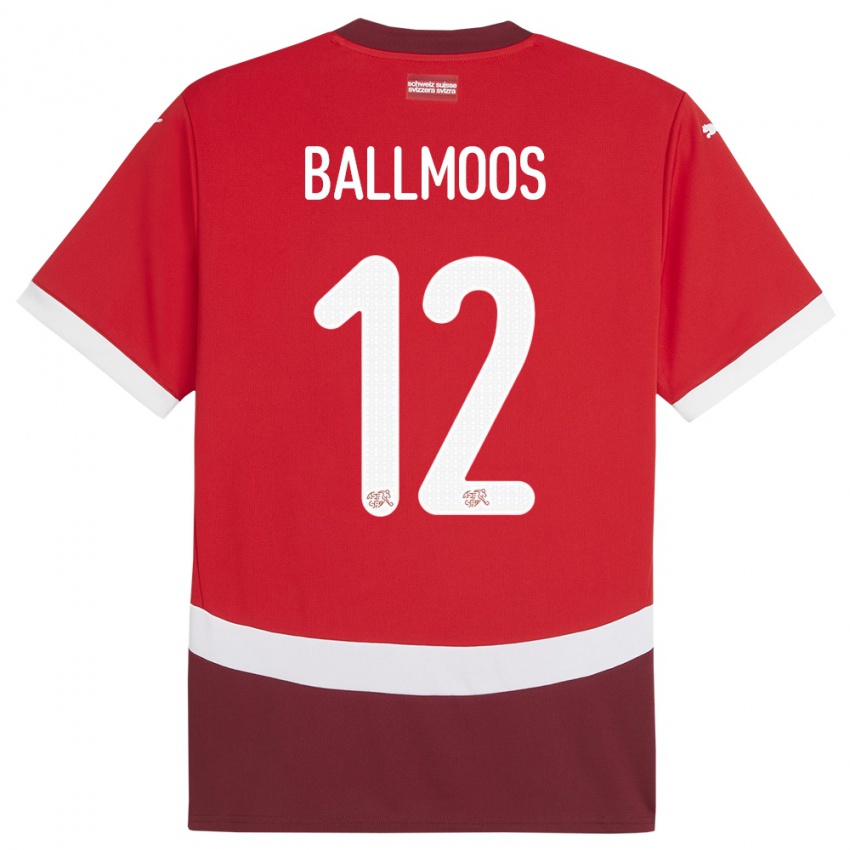 Homme Maillot Suisse David Von Ballmoos #12 Rouge Tenues Domicile 24-26 T-Shirt Suisse