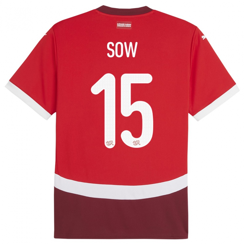 Homme Maillot Suisse Djibril Sow #15 Rouge Tenues Domicile 24-26 T-Shirt Suisse
