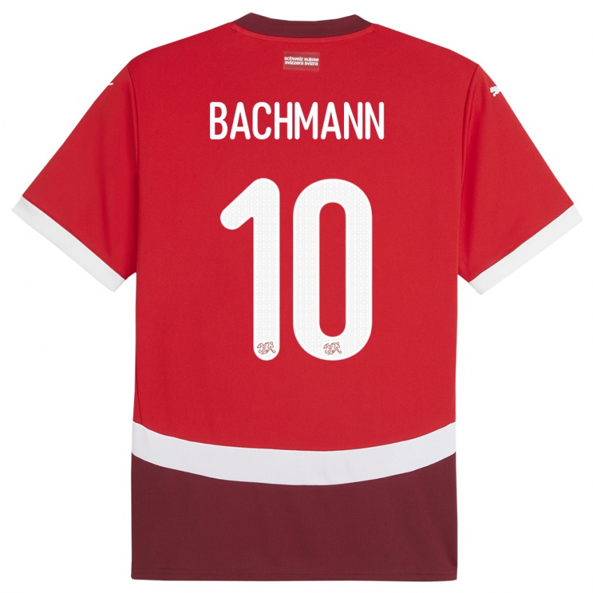 Homme Maillot Suisse Ramona Bachmann #10 Rouge Tenues Domicile 24-26 T-Shirt Suisse