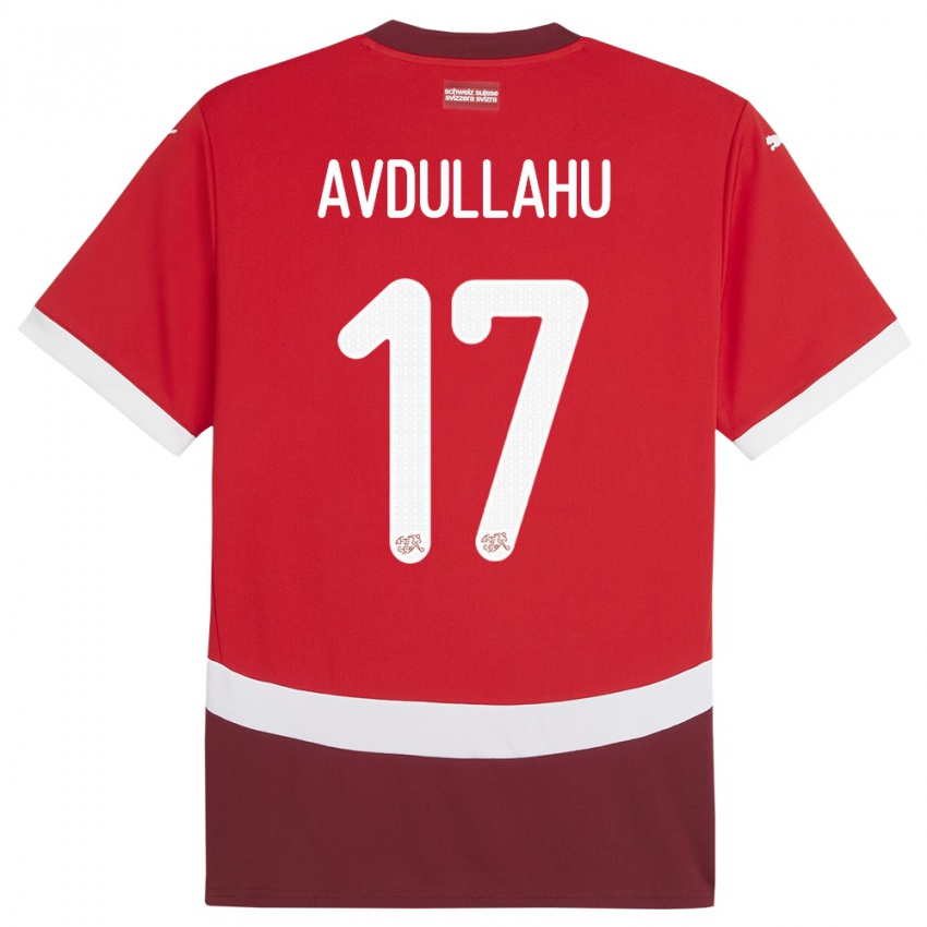 Herren Schweiz Leon Avdullahu #17 Rot Heimtrikot Trikot 24-26 T-Shirt Schweiz