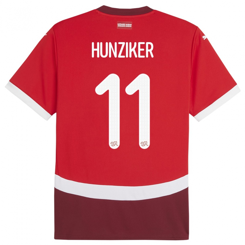 Homme Maillot Suisse Andrin Hunziker #11 Rouge Tenues Domicile 24-26 T-Shirt Suisse