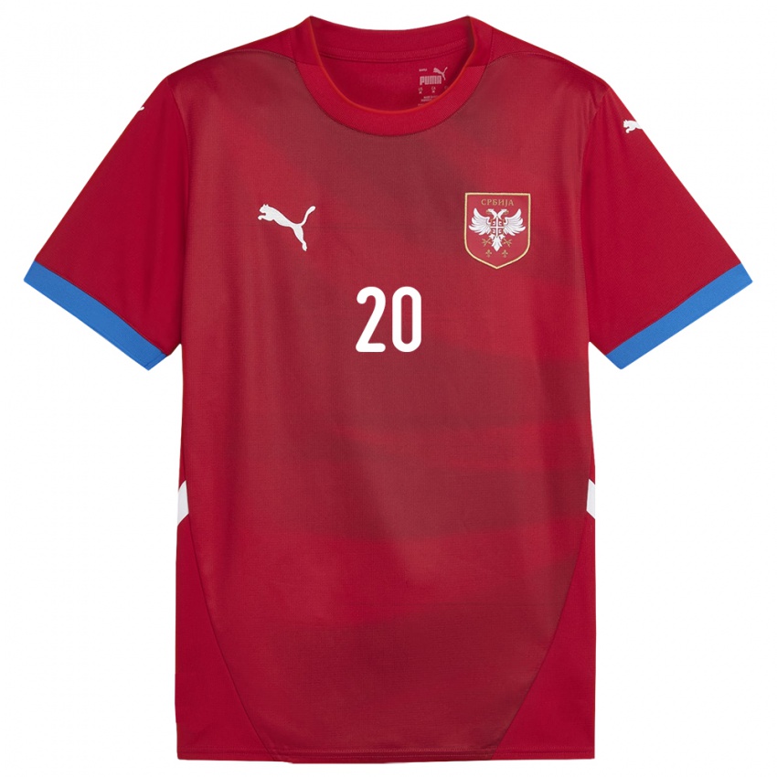 Homme Maillot Serbie Sergej Milinkovic-Savic #20 Rouge Tenues Domicile 24-26 T-Shirt Suisse