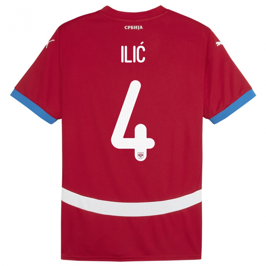 Herren Serbien Marija Ilic #4 Rot Heimtrikot Trikot 24-26 T-Shirt Schweiz