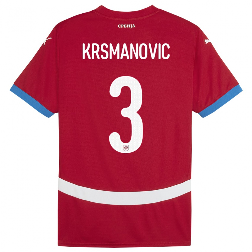 Herren Serbien Nemanja Krsmanovic #3 Rot Heimtrikot Trikot 24-26 T-Shirt Schweiz