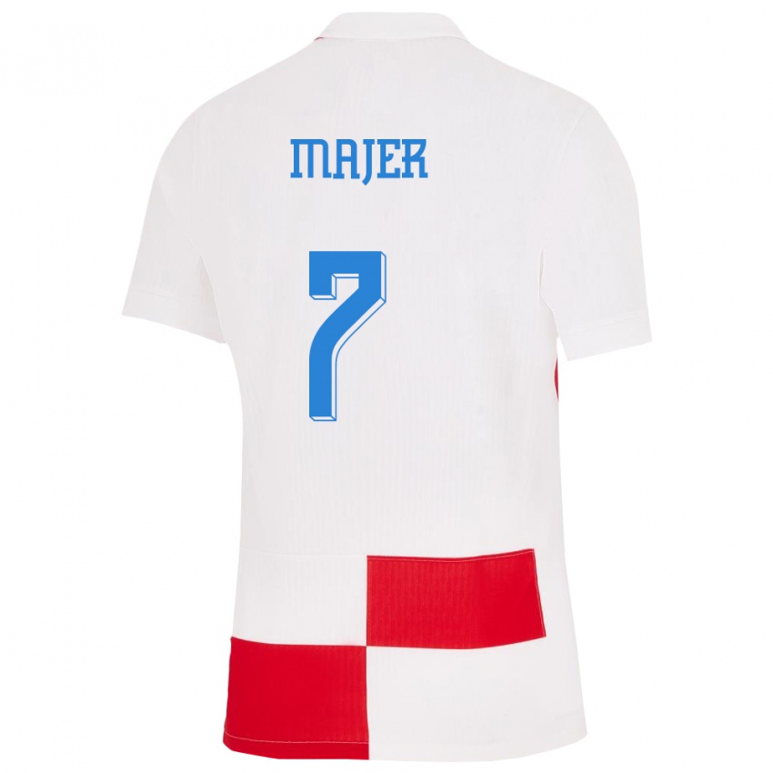 Homme Maillot Croatie Lovro Majer #7 Blanc Rouge Tenues Domicile 24-26 T-Shirt Suisse