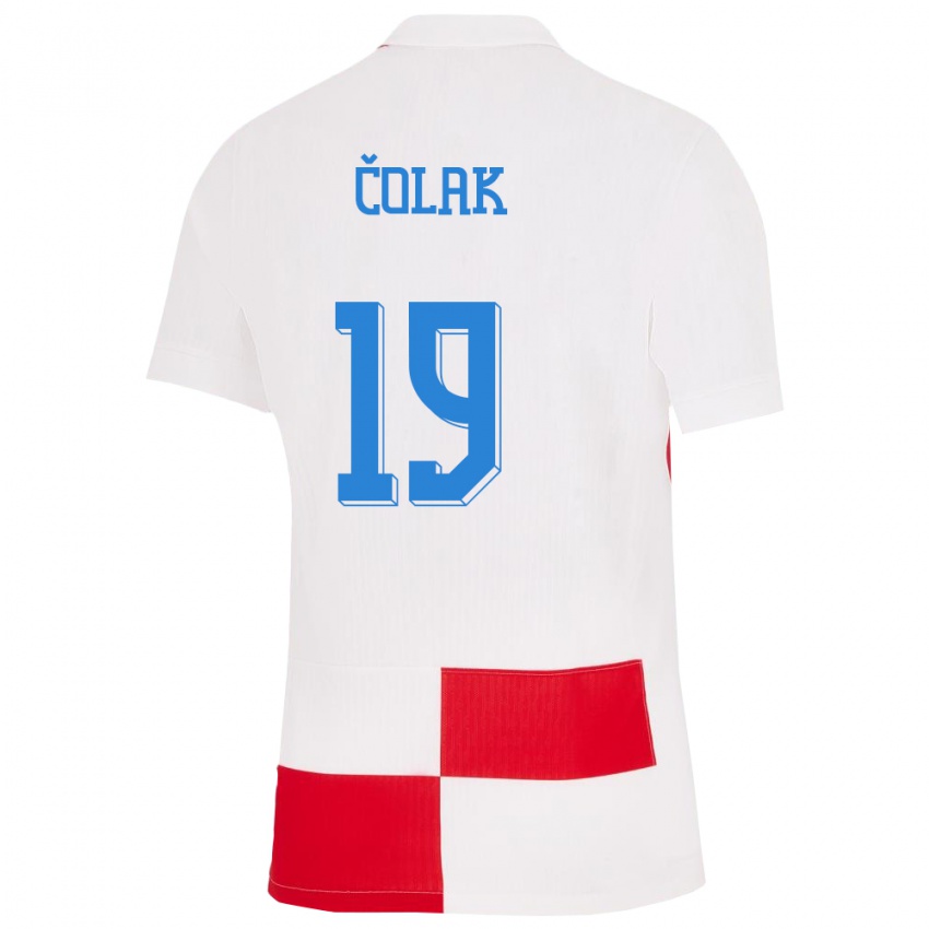 Homme Maillot Croatie Antonio Colak #19 Blanc Rouge Tenues Domicile 24-26 T-Shirt Suisse