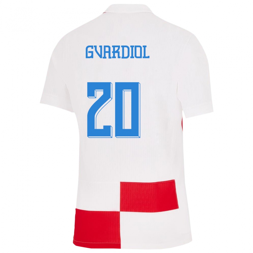 Homme Maillot Croatie Josko Gvardiol #20 Blanc Rouge Tenues Domicile 24-26 T-Shirt Suisse