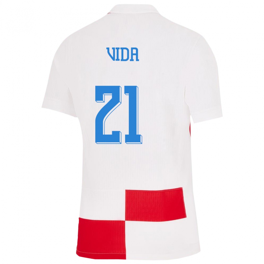 Herren Kroatien Domagoj Vida #21 Weiß Rot Heimtrikot Trikot 24-26 T-Shirt Schweiz